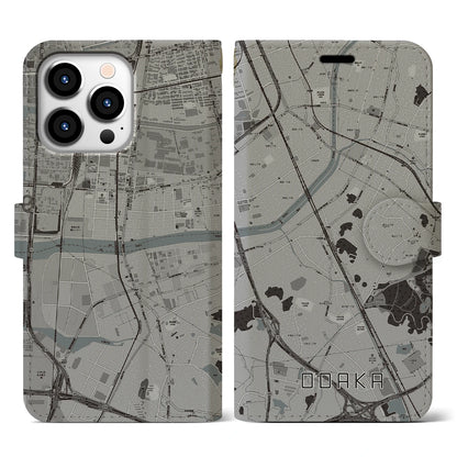 【大高（愛知県）】地図柄iPhoneケース（手帳タイプ）モノトーン・iPhone 13 Pro 用