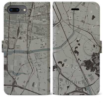 【大高（愛知県）】地図柄iPhoneケース（手帳タイプ）モノトーン・iPhone 8Plus /7Plus / 6sPlus / 6Plus 用