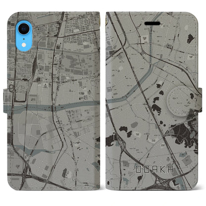 【大高（愛知県）】地図柄iPhoneケース（手帳タイプ）モノトーン・iPhone XR 用