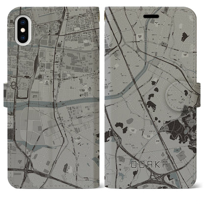 【大高（愛知県）】地図柄iPhoneケース（手帳タイプ）モノトーン・iPhone XS Max 用
