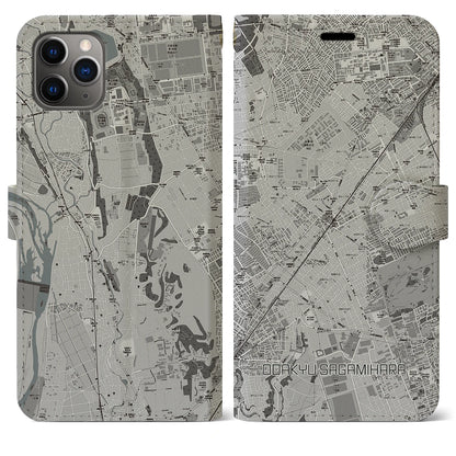 【小田急相模原（神奈川県）】地図柄iPhoneケース（手帳タイプ）モノトーン・iPhone 11 Pro Max 用