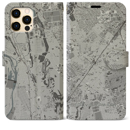 【小田急相模原（神奈川県）】地図柄iPhoneケース（手帳タイプ）モノトーン・iPhone 12 Pro Max 用