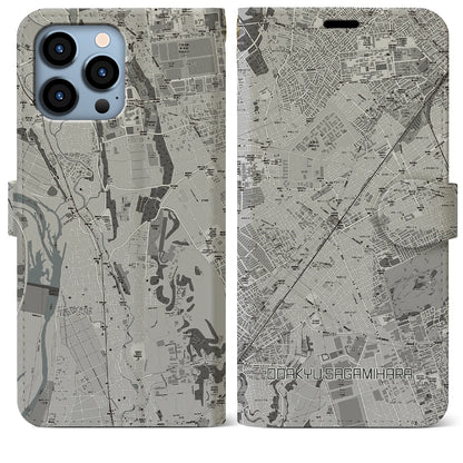 【小田急相模原（神奈川県）】地図柄iPhoneケース（手帳タイプ）モノトーン・iPhone 13 Pro Max 用