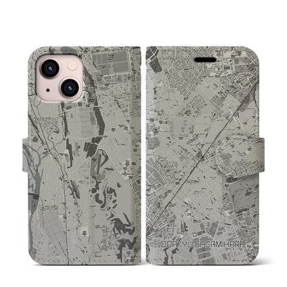 【小田急相模原（神奈川県）】地図柄iPhoneケース（手帳タイプ）モノトーン・iPhone 13 mini 用