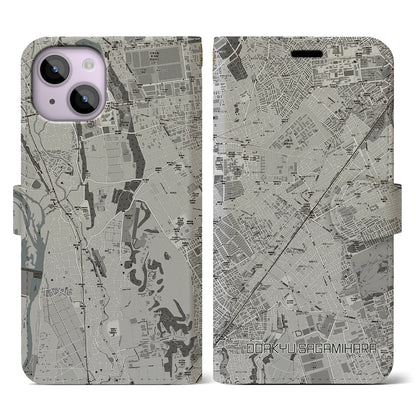 【小田急相模原（神奈川県）】地図柄iPhoneケース（手帳タイプ）モノトーン・iPhone 14 用