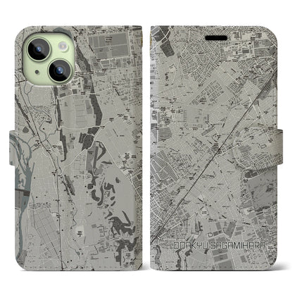 【小田急相模原（神奈川県）】地図柄iPhoneケース（手帳タイプ）モノトーン・iPhone 15 用