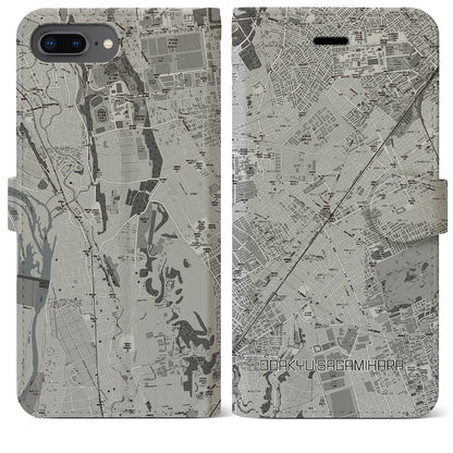 【小田急相模原（神奈川県）】地図柄iPhoneケース（手帳タイプ）モノトーン・iPhone 8Plus /7Plus / 6sPlus / 6Plus 用
