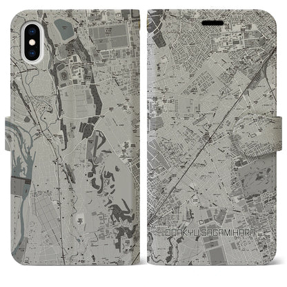 【小田急相模原（神奈川県）】地図柄iPhoneケース（手帳タイプ）モノトーン・iPhone XS Max 用