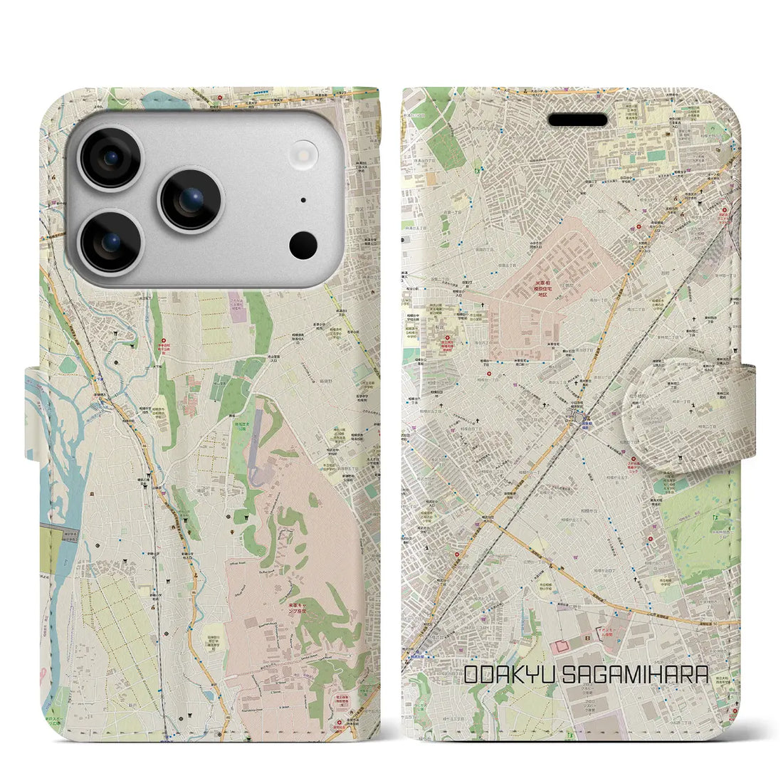 【小田急相模原（神奈川県）】地図柄iPhoneケース（手帳タイプ）モノトーン・iPhone 17 Pro Max 用