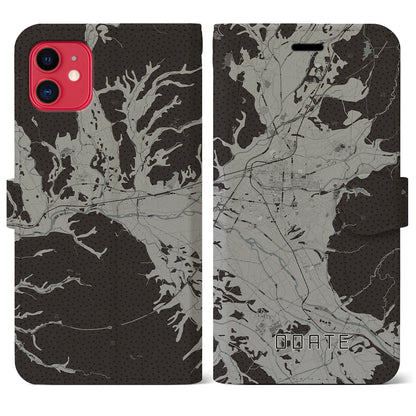 【大館（秋田県）】地図柄iPhoneケース（手帳タイプ）モノトーン・iPhone 11 用