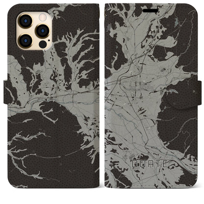 【大館（秋田県）】地図柄iPhoneケース（手帳タイプ）モノトーン・iPhone 12 Pro Max 用