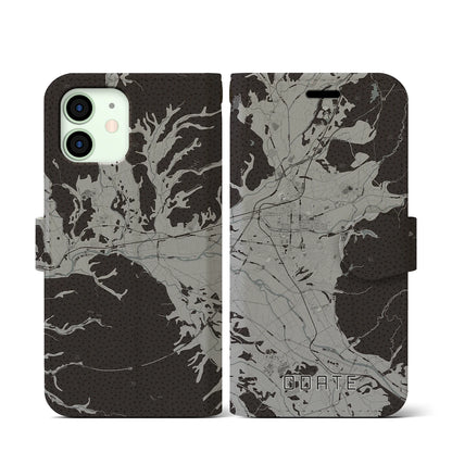 【大館（秋田県）】地図柄iPhoneケース（手帳タイプ）モノトーン・iPhone 12 mini 用