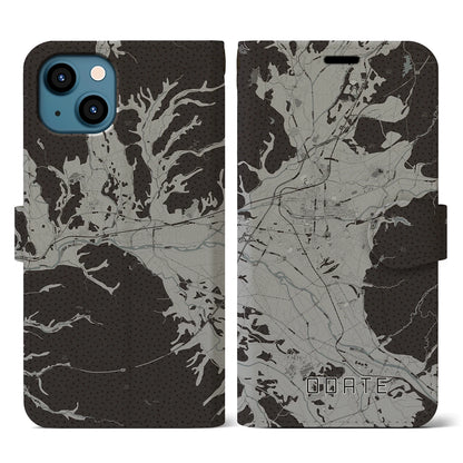 【大館（秋田県）】地図柄iPhoneケース（手帳タイプ）モノトーン・iPhone 13 用