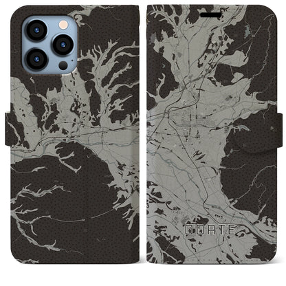 【大館（秋田県）】地図柄iPhoneケース（手帳タイプ）モノトーン・iPhone 13 Pro Max 用