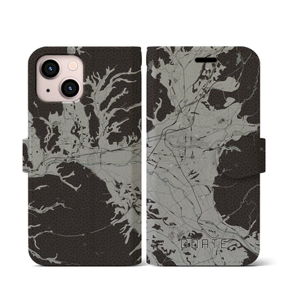 【大館（秋田県）】地図柄iPhoneケース（手帳タイプ）モノトーン・iPhone 13 mini 用