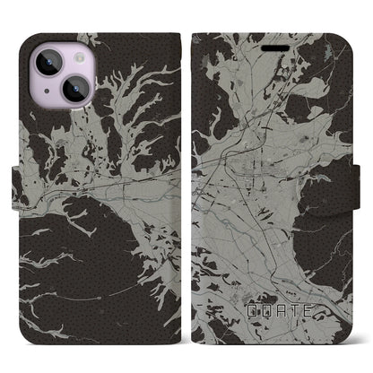 【大館（秋田県）】地図柄iPhoneケース（手帳タイプ）モノトーン・iPhone 14 用