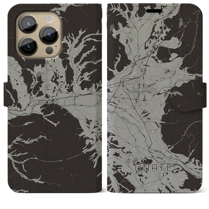 【大館（秋田県）】地図柄iPhoneケース（手帳タイプ）モノトーン・iPhone 14 Pro Max 用