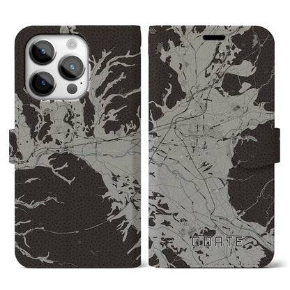 【大館（秋田県）】地図柄iPhoneケース（手帳タイプ）モノトーン・iPhone 14 Pro 用