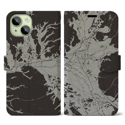 【大館（秋田県）】地図柄iPhoneケース（手帳タイプ）モノトーン・iPhone 15 用