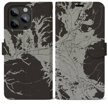 【大館（秋田県）】地図柄iPhoneケース（手帳タイプ）モノトーン・iPhone 15 Pro Max 用