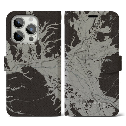 【大館（秋田県）】地図柄iPhoneケース（手帳タイプ）モノトーン・iPhone 15 Pro 用