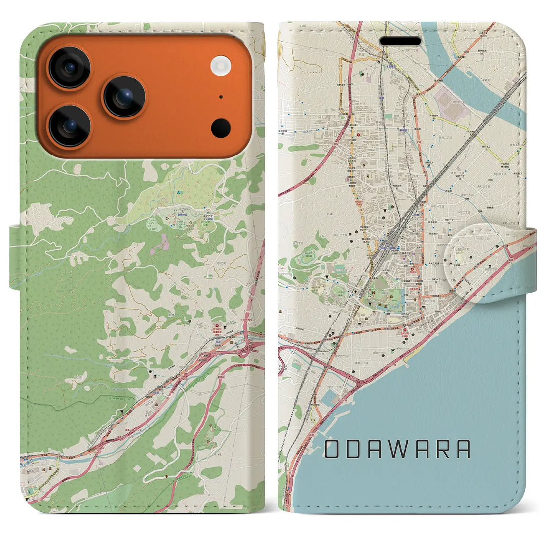 【小田原（神奈川県）】地図柄iPhoneケース（手帳タイプ）モノトーン・iPhone 17 Pro Max 用