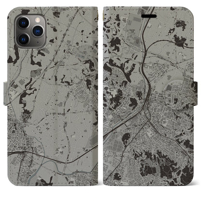 【大船（神奈川県）】地図柄iPhoneケース（手帳タイプ）モノトーン・iPhone 11 Pro Max 用