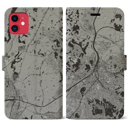 【大船（神奈川県）】地図柄iPhoneケース（手帳タイプ）モノトーン・iPhone 11 用