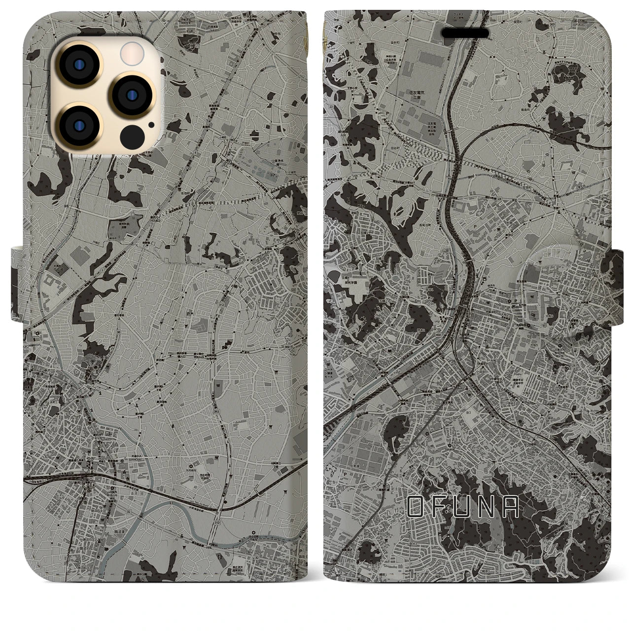 【大船（神奈川県）】地図柄iPhoneケース（手帳タイプ）