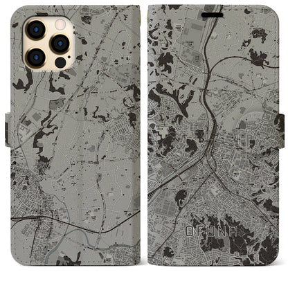 【大船（神奈川県）】地図柄iPhoneケース（手帳タイプ）モノトーン・iPhone 12 Pro Max 用