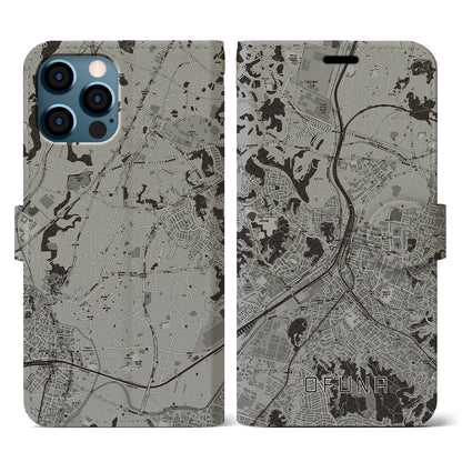【大船（神奈川県）】地図柄iPhoneケース（手帳タイプ）モノトーン・iPhone 12 / 12 Pro 用