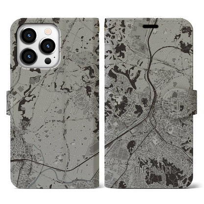 【大船（神奈川県）】地図柄iPhoneケース（手帳タイプ）モノトーン・iPhone 13 Pro 用