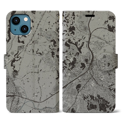 【大船（神奈川県）】地図柄iPhoneケース（手帳タイプ）モノトーン・iPhone 13 用