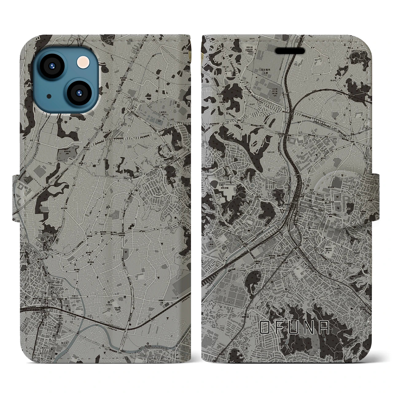 【大船（神奈川県）】地図柄iPhoneケース（手帳タイプ）