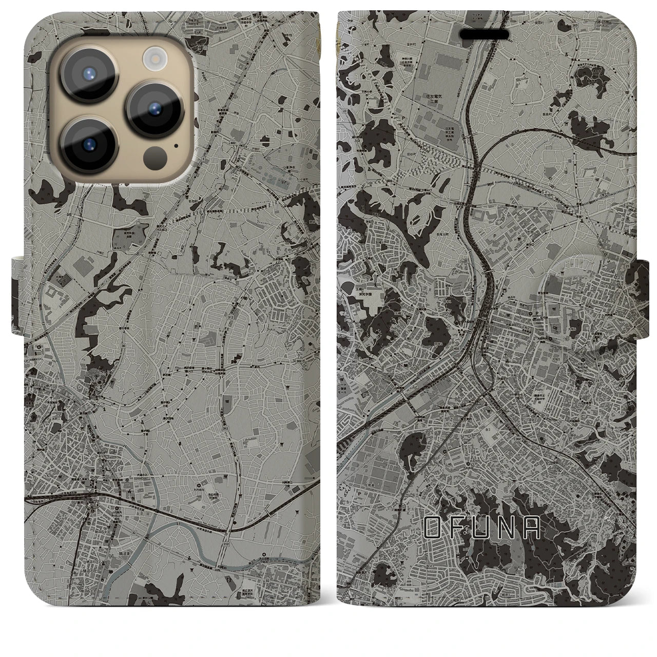 【大船（神奈川県）】地図柄iPhoneケース（手帳タイプ）