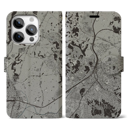 【大船（神奈川県）】地図柄iPhoneケース（手帳タイプ）モノトーン・iPhone 14 Pro 用