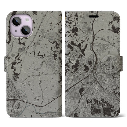 【大船（神奈川県）】地図柄iPhoneケース（手帳タイプ）モノトーン・iPhone 14 用