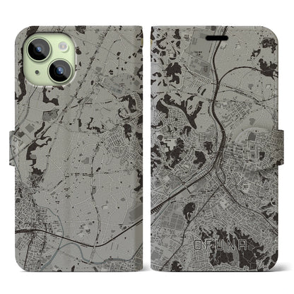 【大船（神奈川県）】地図柄iPhoneケース（手帳タイプ）モノトーン・iPhone 15 用