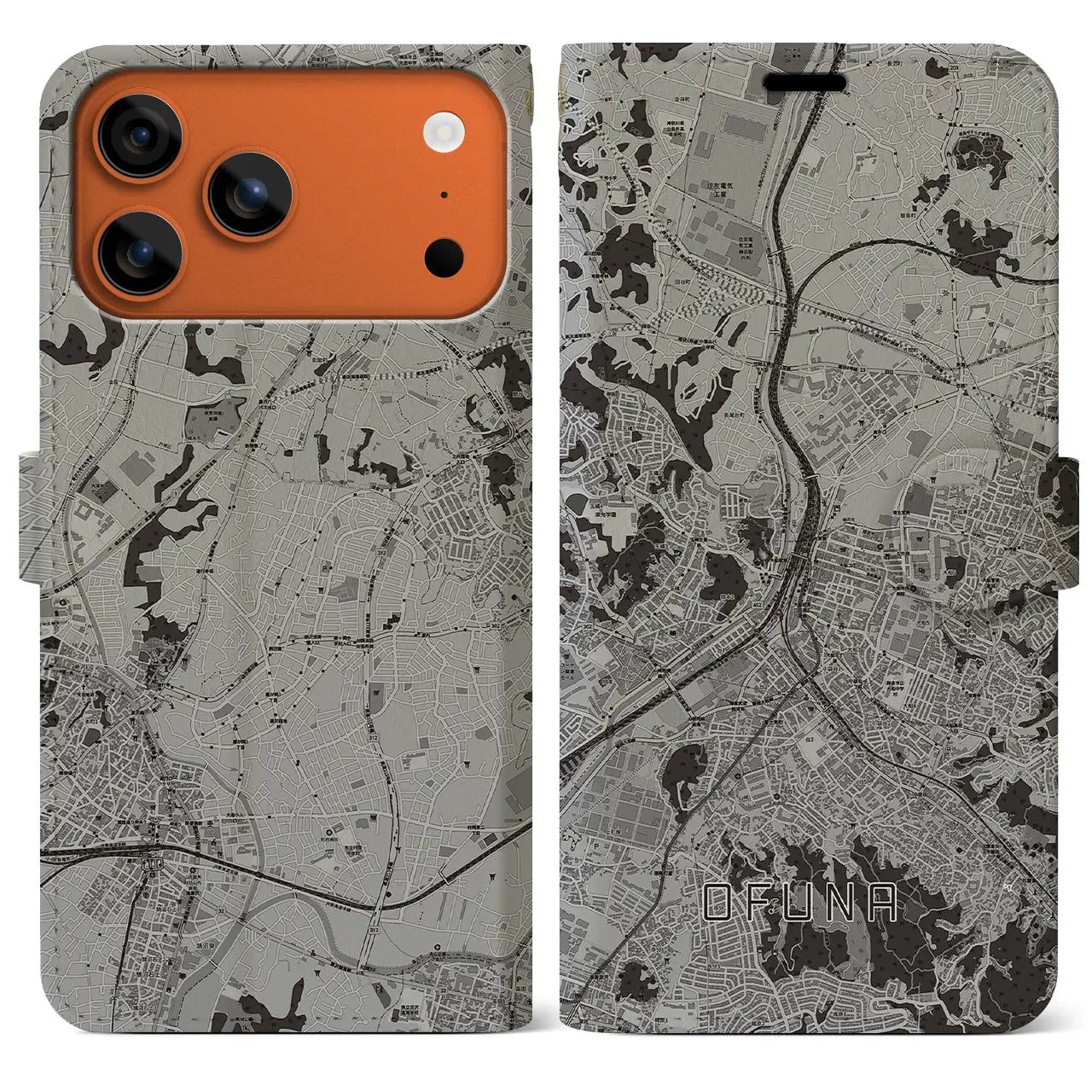 【大船（神奈川県）】地図柄iPhoneケース（手帳タイプ）