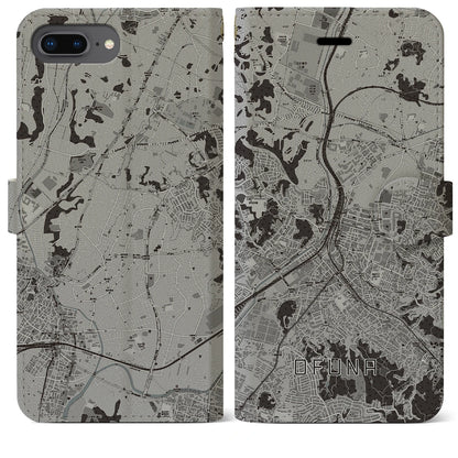 【大船（神奈川県）】地図柄iPhoneケース（手帳タイプ）モノトーン・iPhone 8Plus /7Plus / 6sPlus / 6Plus 用