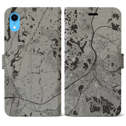 【大船（神奈川県）】地図柄iPhoneケース（手帳タイプ）モノトーン・iPhone XR 用