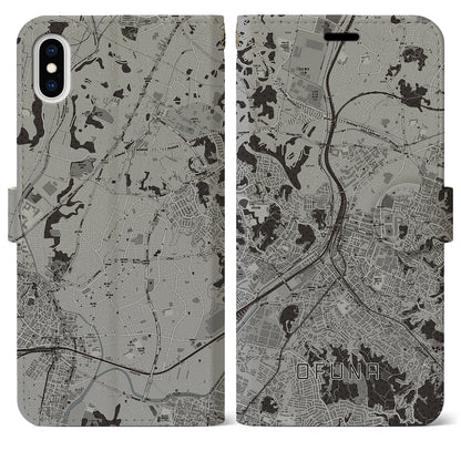 【大船（神奈川県）】地図柄iPhoneケース（手帳タイプ）モノトーン・iPhone XS Max 用