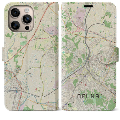 【大船（神奈川県）】地図柄iPhoneケース（手帳タイプ）ナチュラル・iPhone 16 Plus 用