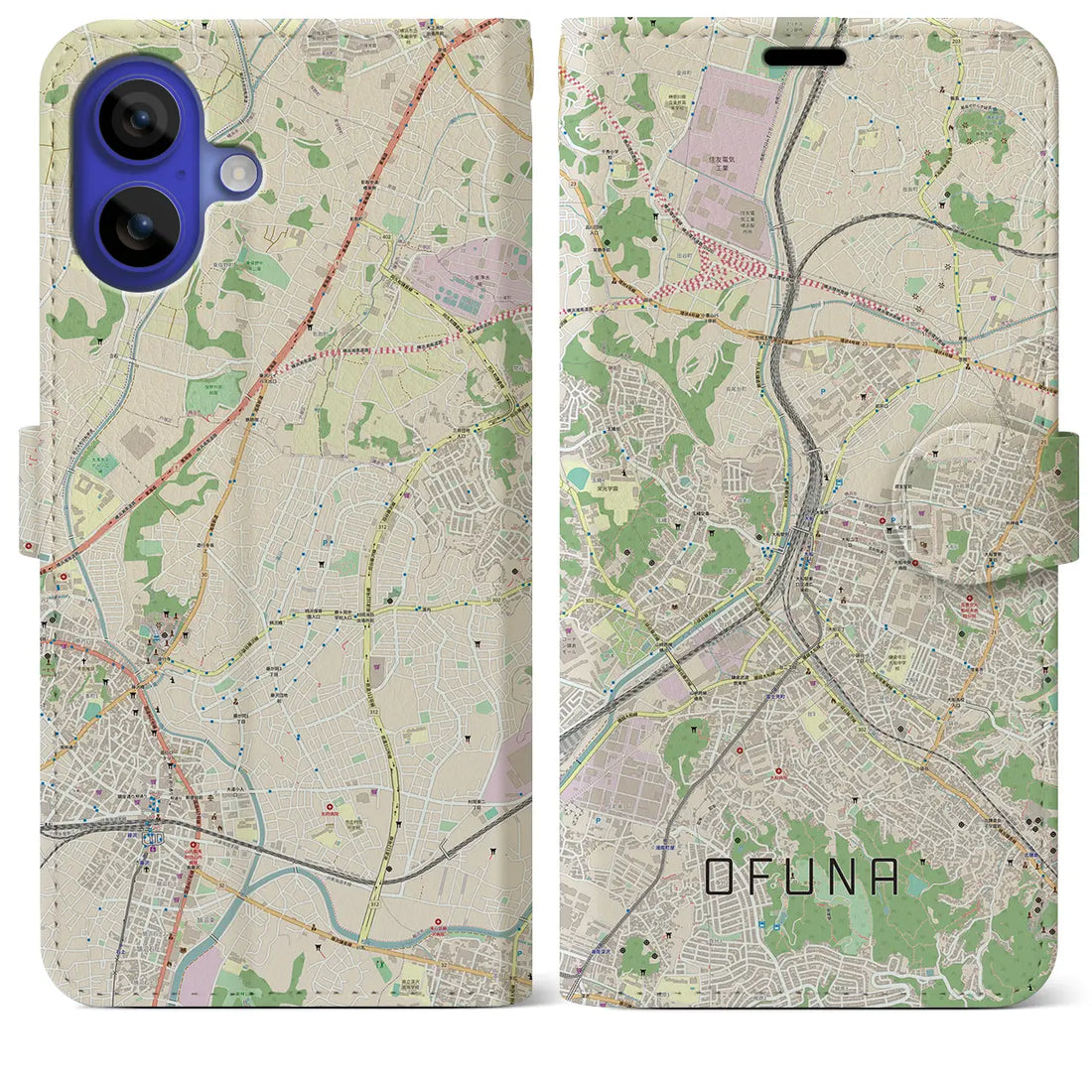 【大船(神奈川県)】地図柄iPhoneケース(手帳タイプ)ナチュラル・iPhone 16 Pro Max 用