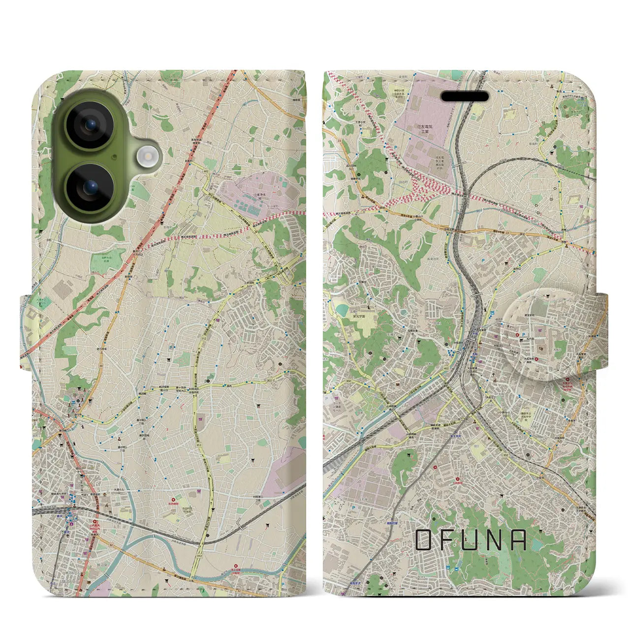 【大船（神奈川県）】地図柄iPhoneケース（手帳タイプ）