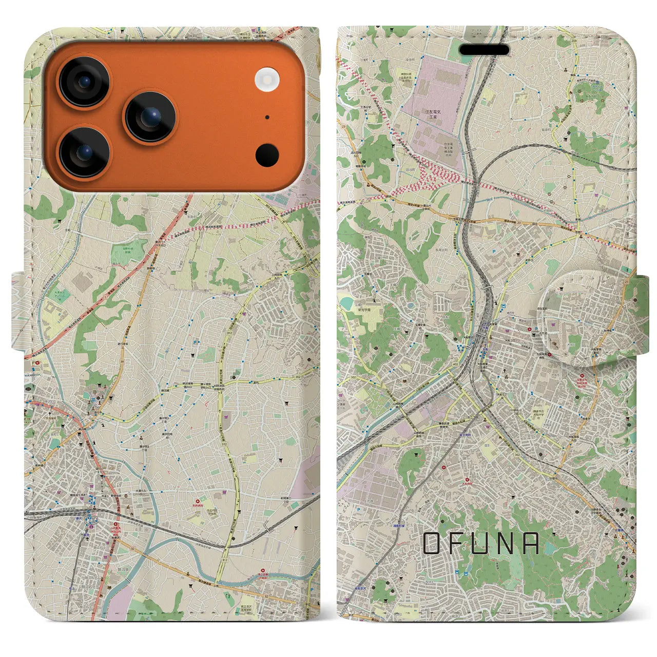 【大船（神奈川県）】地図柄iPhoneケース（手帳タイプ）