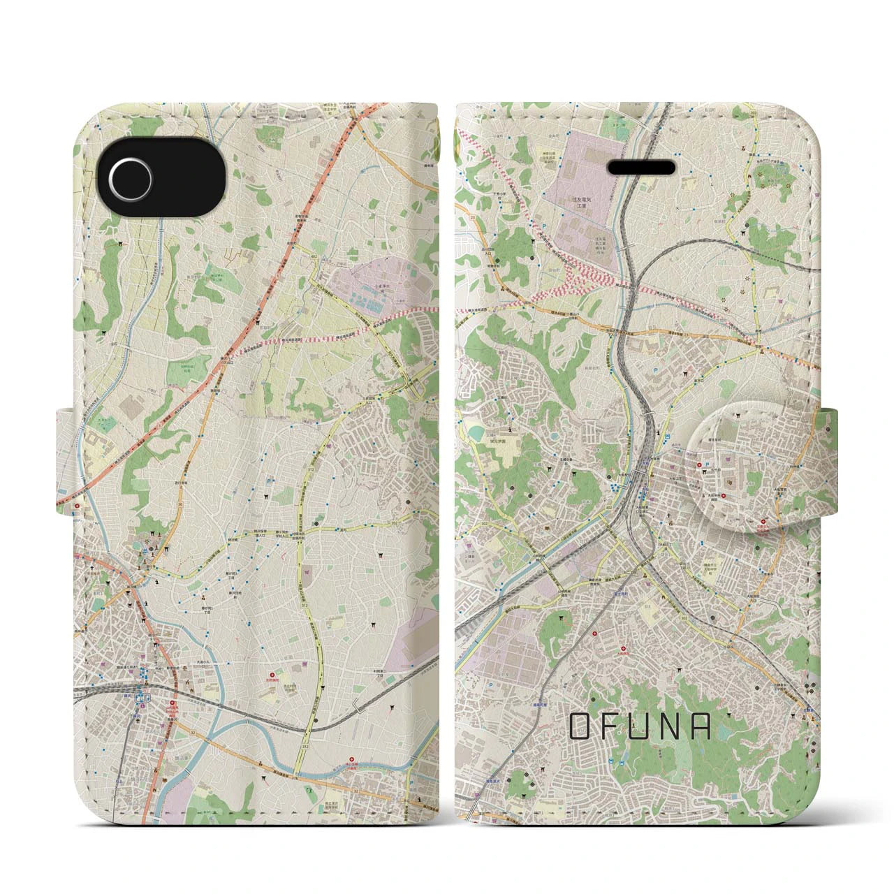 【大船（神奈川県）】地図柄iPhoneケース（手帳タイプ）