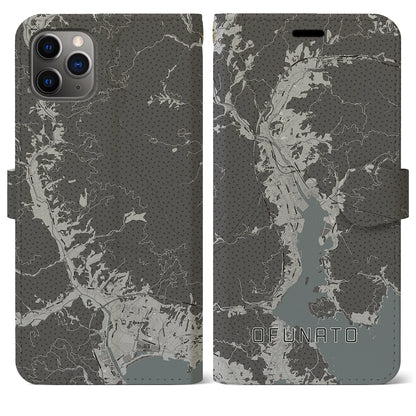 【大船渡（岩手県）】地図柄iPhoneケース（手帳タイプ）モノトーン・iPhone 11 Pro Max 用