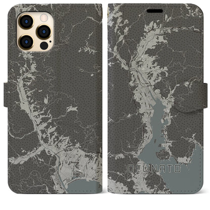 【大船渡（岩手県）】地図柄iPhoneケース（手帳タイプ）モノトーン・iPhone 12 Pro Max 用