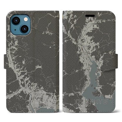 【大船渡（岩手県）】地図柄iPhoneケース（手帳タイプ）モノトーン・iPhone 13 用